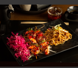 Yakinku Shrimp Skewer and Vegetable Vermicelli Noodles